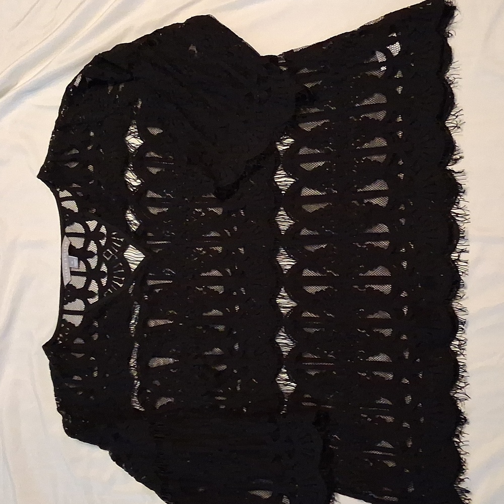 Valerie Stevens Black Lace V-Neck Sheer Top